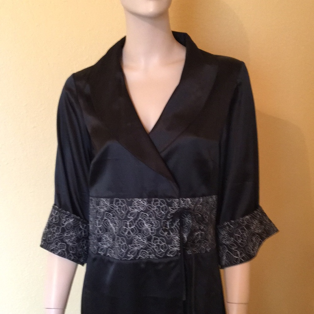 Black Wrap Robe with Quilted Cuffs and Waist Area